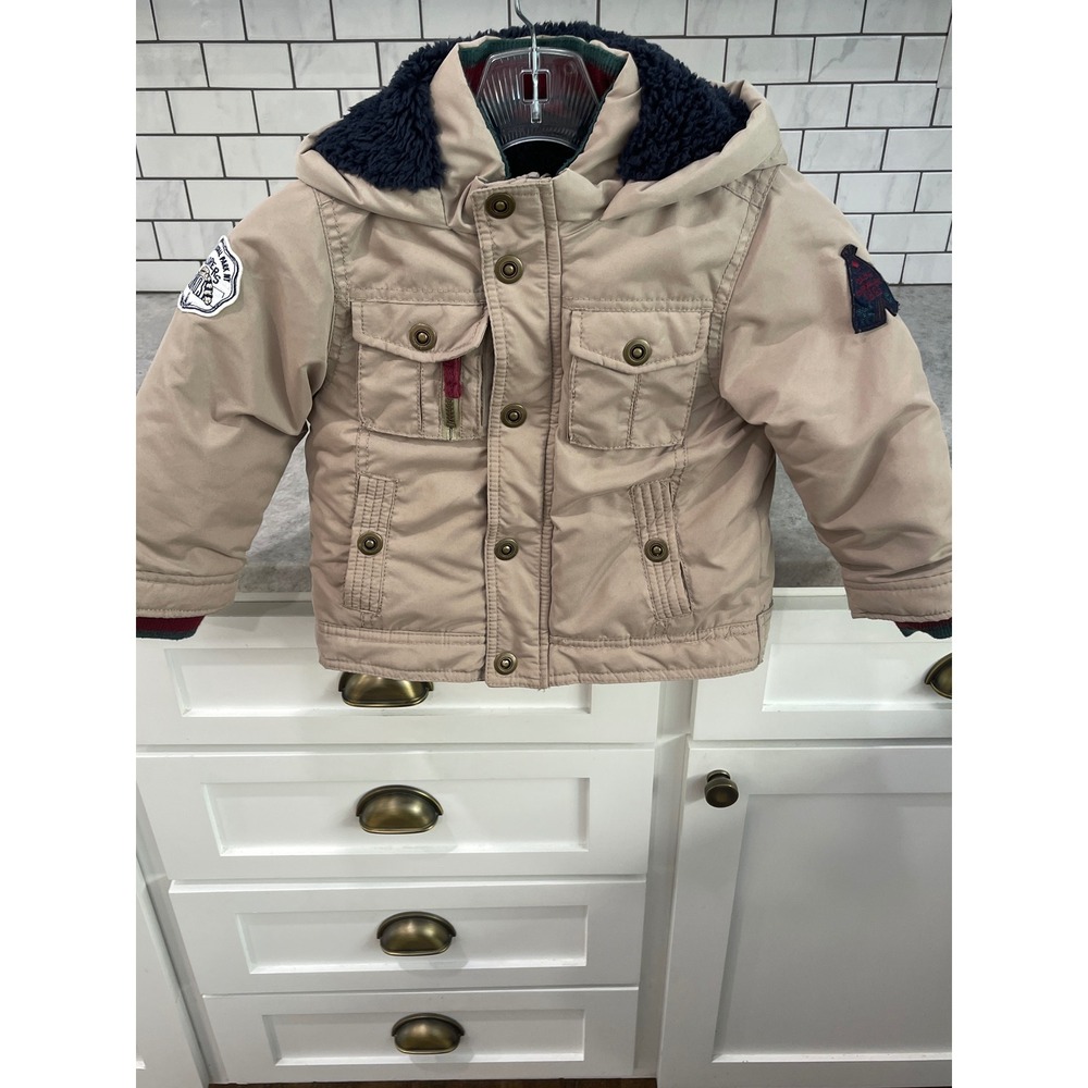 OshKosh B'gosh Jacket Boys 3T Tan Heavy Parka Sherpa Lined Hood B218JS3-SA